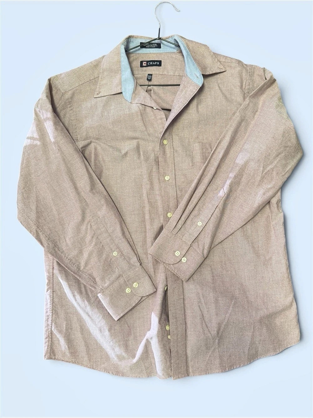 Chaps Classic Fit Oxford Button Down Tan Size 16-16 1/2 Like New